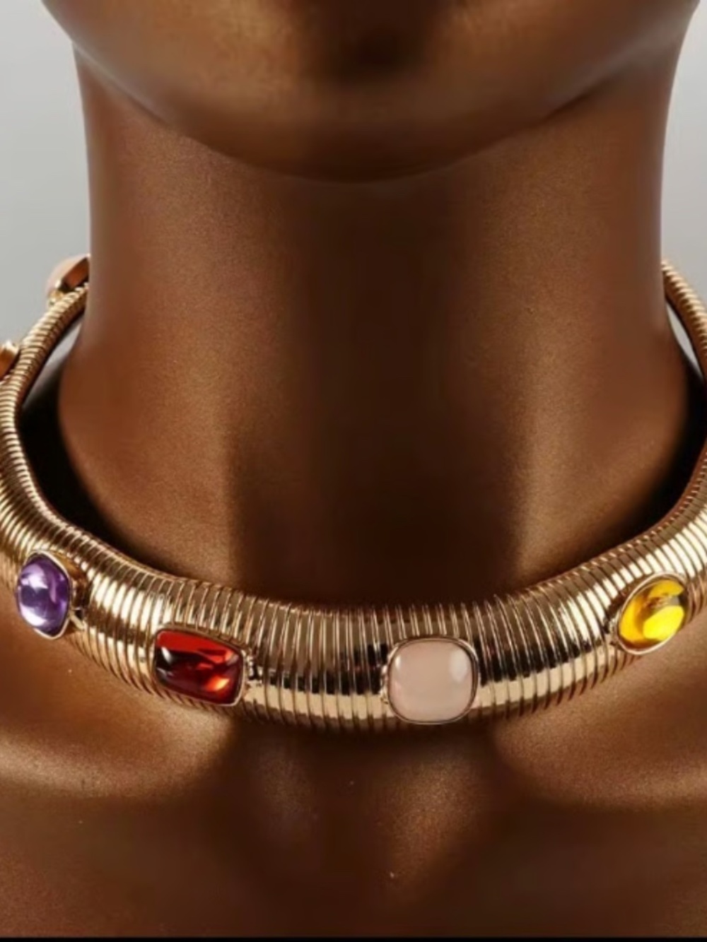 Zara Pharaoh Necklace Gold Choker Stone droplets Lay Flat